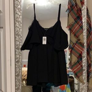 Lace trimmed cold shoulder top